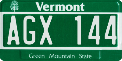 VT license plate AGX144