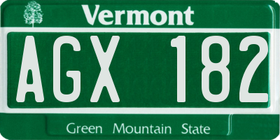 VT license plate AGX182