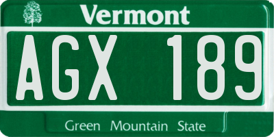 VT license plate AGX189