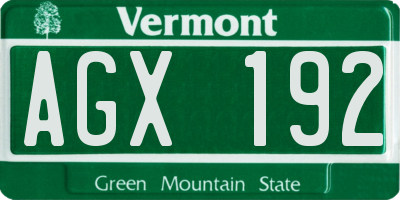 VT license plate AGX192