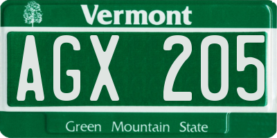 VT license plate AGX205