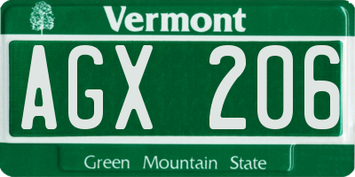 VT license plate AGX206