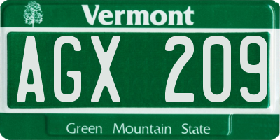 VT license plate AGX209