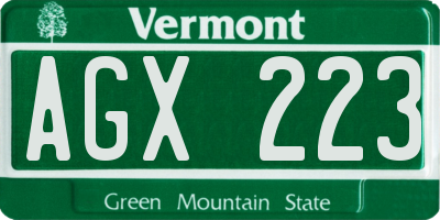 VT license plate AGX223
