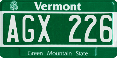VT license plate AGX226