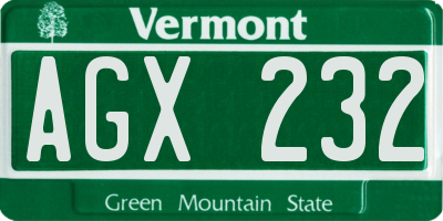 VT license plate AGX232