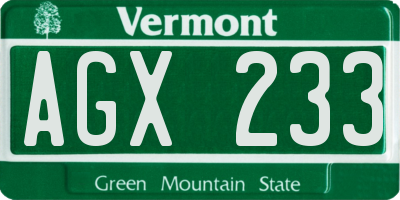 VT license plate AGX233