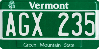VT license plate AGX235