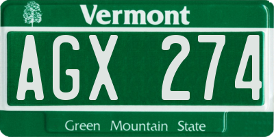 VT license plate AGX274