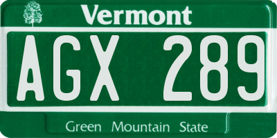 VT license plate AGX289