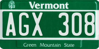 VT license plate AGX308