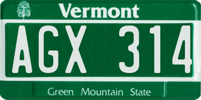 VT license plate AGX314