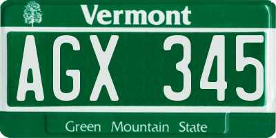 VT license plate AGX345