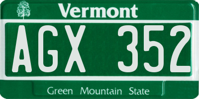 VT license plate AGX352