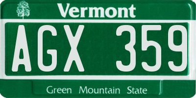 VT license plate AGX359