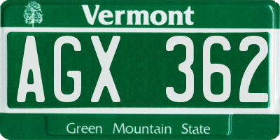 VT license plate AGX362