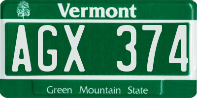 VT license plate AGX374