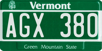 VT license plate AGX380