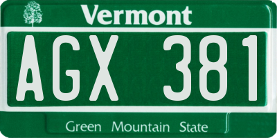 VT license plate AGX381