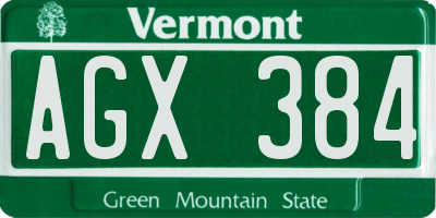 VT license plate AGX384