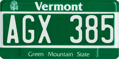 VT license plate AGX385