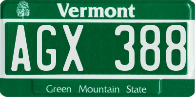 VT license plate AGX388