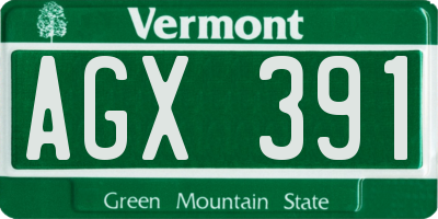 VT license plate AGX391