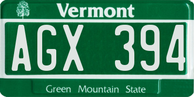 VT license plate AGX394