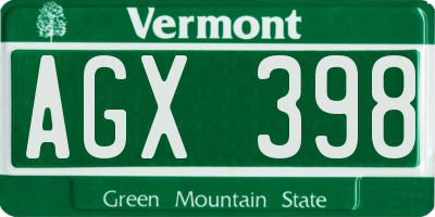 VT license plate AGX398