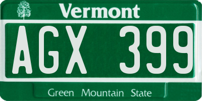 VT license plate AGX399