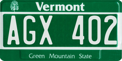 VT license plate AGX402