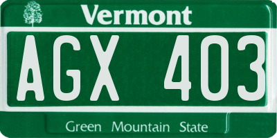 VT license plate AGX403