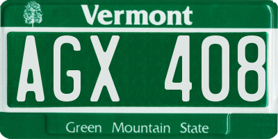 VT license plate AGX408