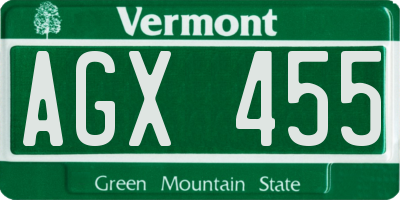 VT license plate AGX455