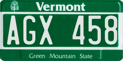VT license plate AGX458