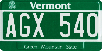 VT license plate AGX540