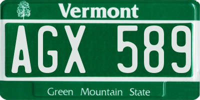 VT license plate AGX589