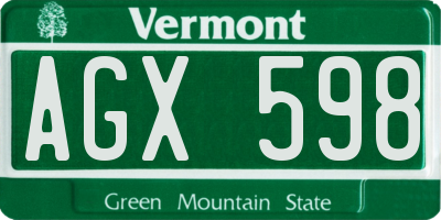 VT license plate AGX598
