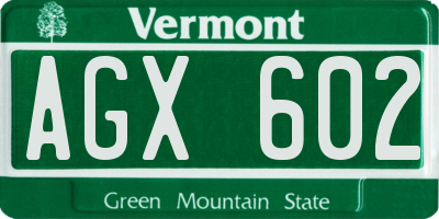 VT license plate AGX602