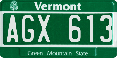 VT license plate AGX613