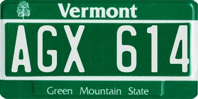 VT license plate AGX614