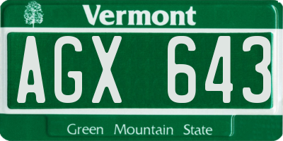 VT license plate AGX643