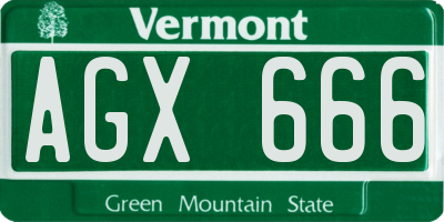VT license plate AGX666
