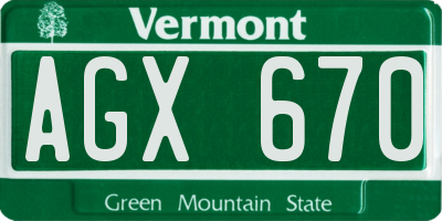 VT license plate AGX670