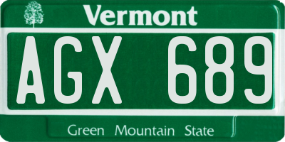 VT license plate AGX689