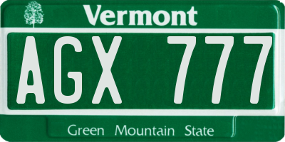 VT license plate AGX777