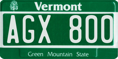 VT license plate AGX800