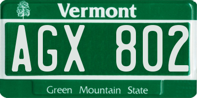 VT license plate AGX802