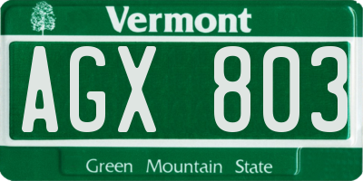 VT license plate AGX803