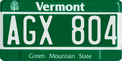 VT license plate AGX804